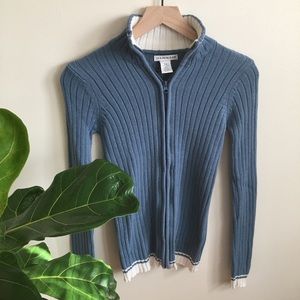 Hannah Zippered Blue Cotton Sweater